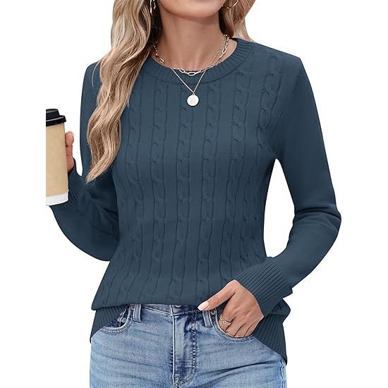 Women’s Cable Knit Crewneck Long-Sleeve Sweater