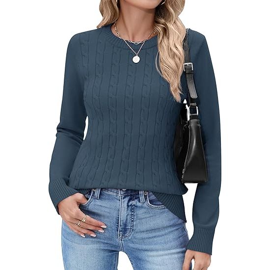 Women’s Cable Knit Crewneck Long-Sleeve Sweater